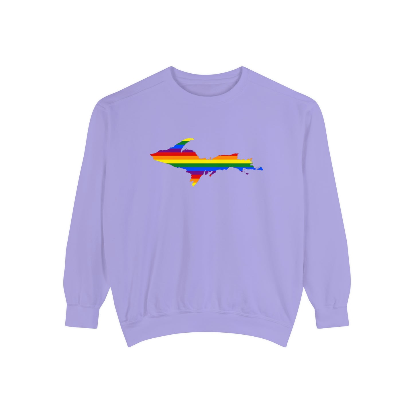 Michigan Upper Peninsula Sweatshirt (w/ UP Pride Flag Outline) | Unisex Garment Dyed