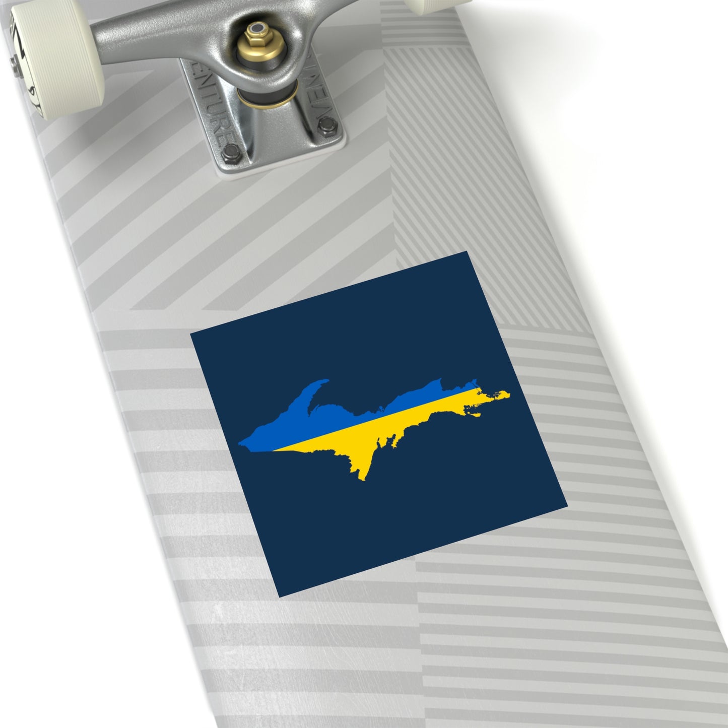 Michigan Upper Peninsula Square Sticker (Navy w/ UP Ukraine Flag Outline) | Indoor/Outdoor