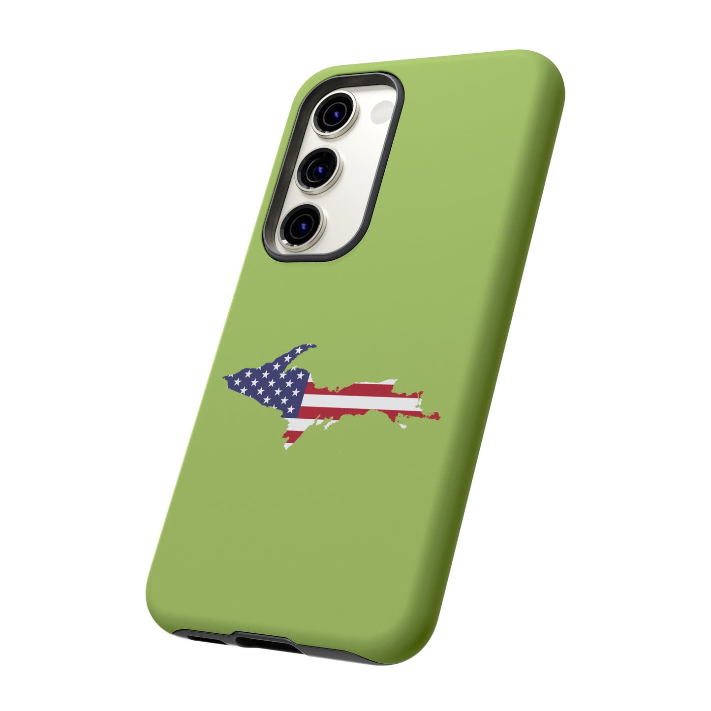 Michigan Upper Peninsula Tough Phone Case (Gooseberry Green w/ UP USA Flag Outline) | Samsung & Pixel Android