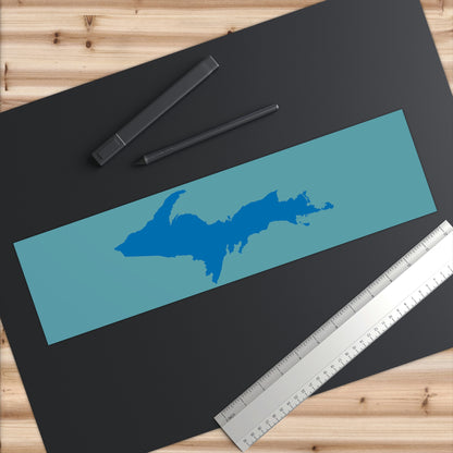 Michigan Upper Peninsula Bumper Sticker (w/ Azure UP Outline) | Huron Blue Background