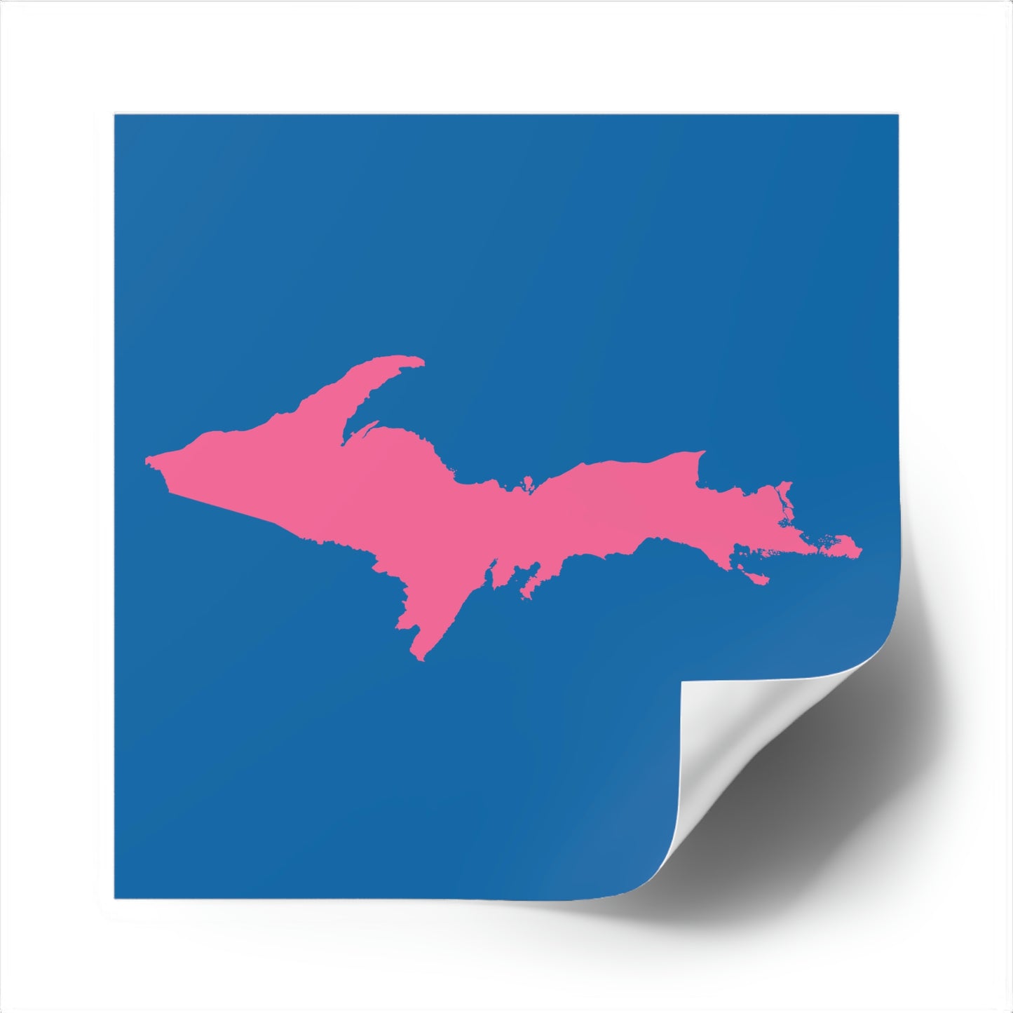 Michigan Upper Peninsula Square Sticker (Azure w/ Pink UP Outline) | Indoor/Outdoor