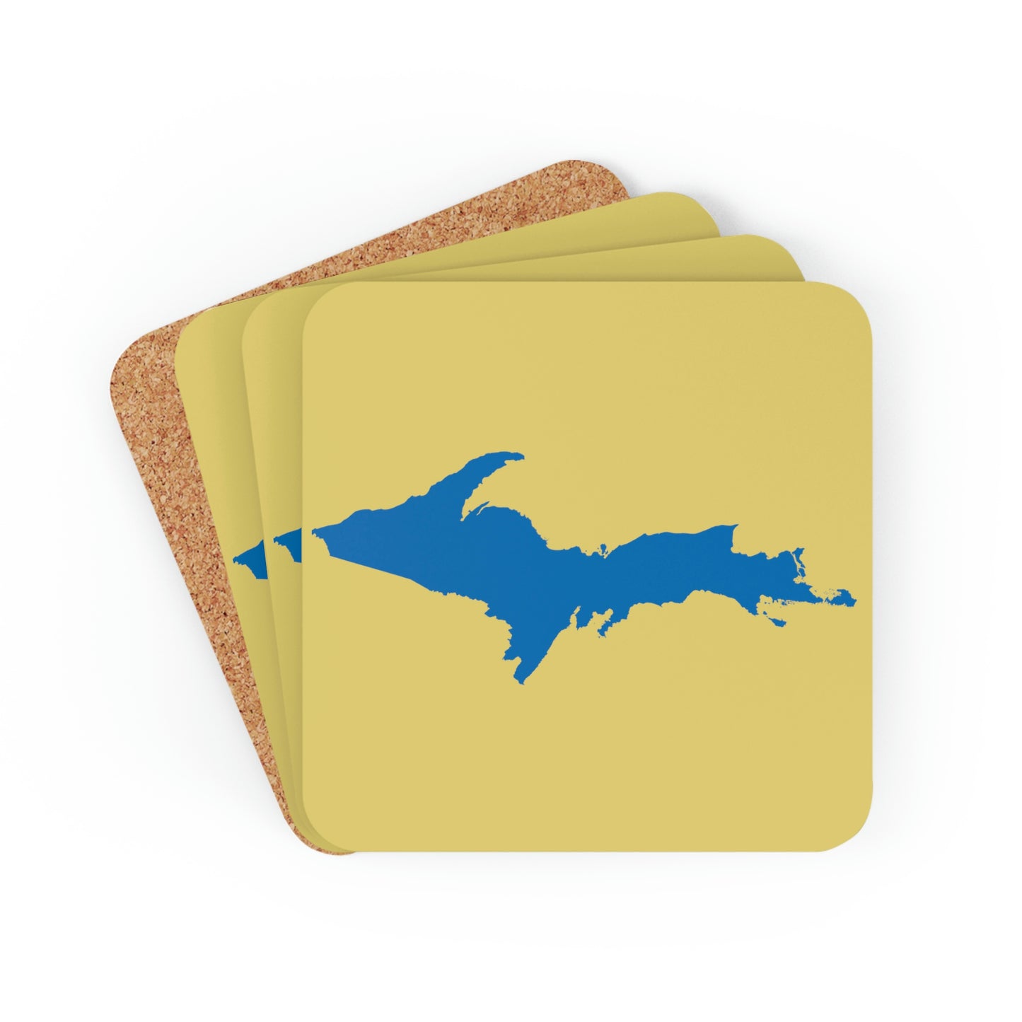 Michigan Upper Peninsula Coaster Set (Plum Yellow w/ Azure UP Outline) | Corkwood - 4 pack