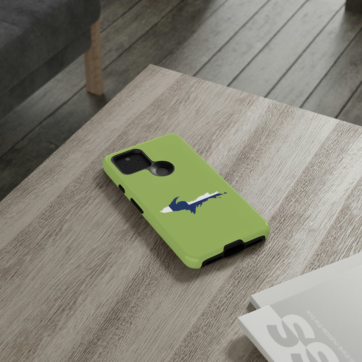 Michigan Upper Peninsula Tough Phone Case (Gooseberry Green w/ UP Finland Flag Outline) | Samsung & Pixel Android