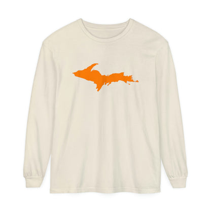 Michigan Upper Peninsula Garment-Dyed T-Shirt (w/ Orange UP Outline) | Unisex Long Sleeve