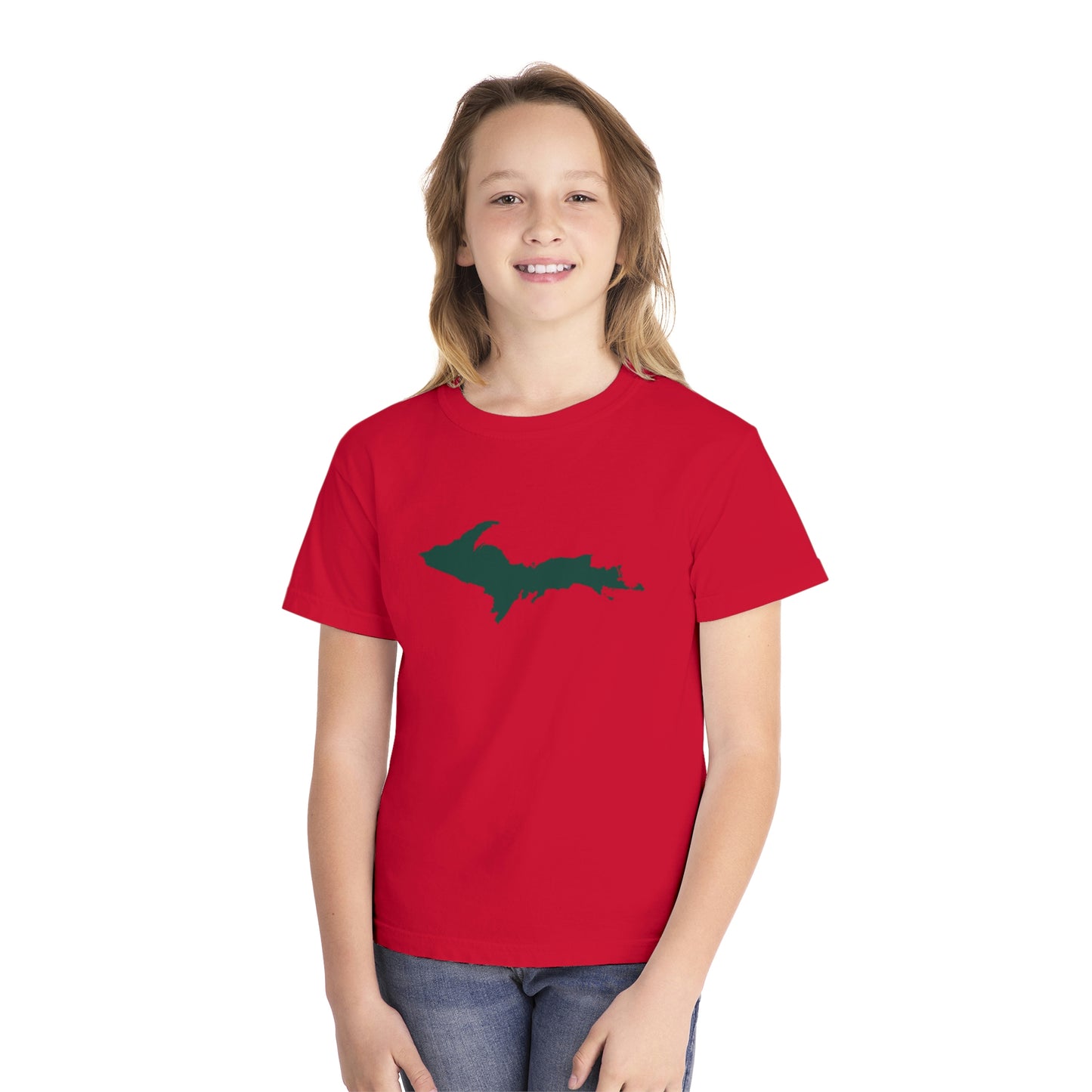 Michigan Upper Peninsula T-Shirt (w/ Green UP Outline) | Youth Garment-Dyed