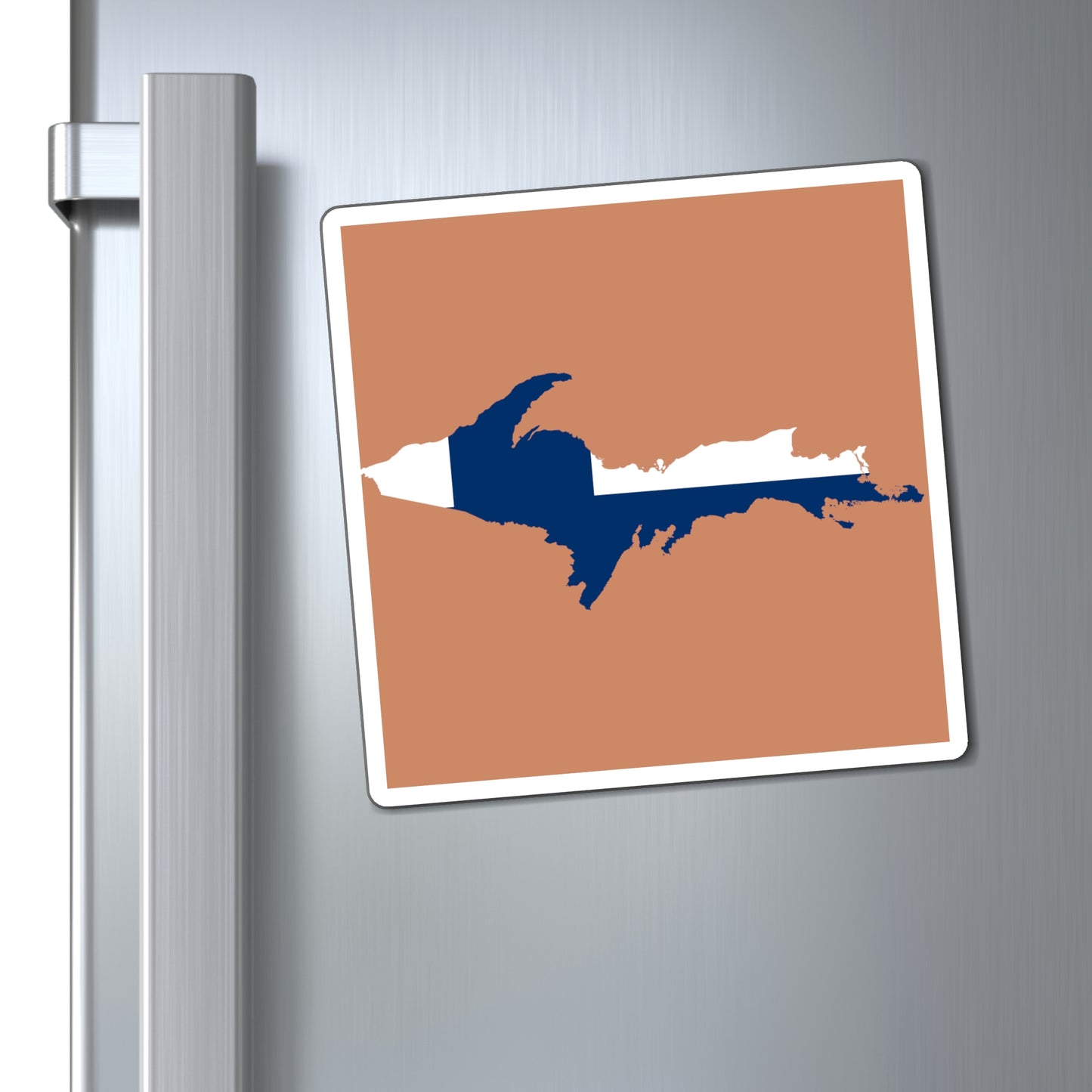 Michigan Upper Peninsula Square Magnet (Copper Color w/ UP Finland Flag Outline)