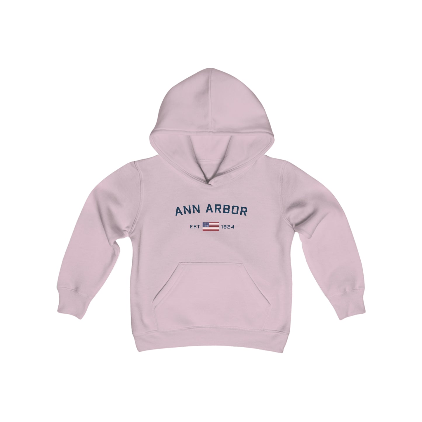 'Ann Arbor EST 1824' Hoodie (w/USA Flag Outline) | Unisex Youth