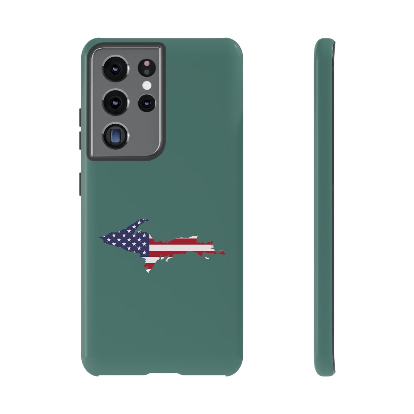 Michigan Upper Peninsula Tough Phone Case (Copper Green w/ UP USA Flag Outline) | Samsung & Pixel Android