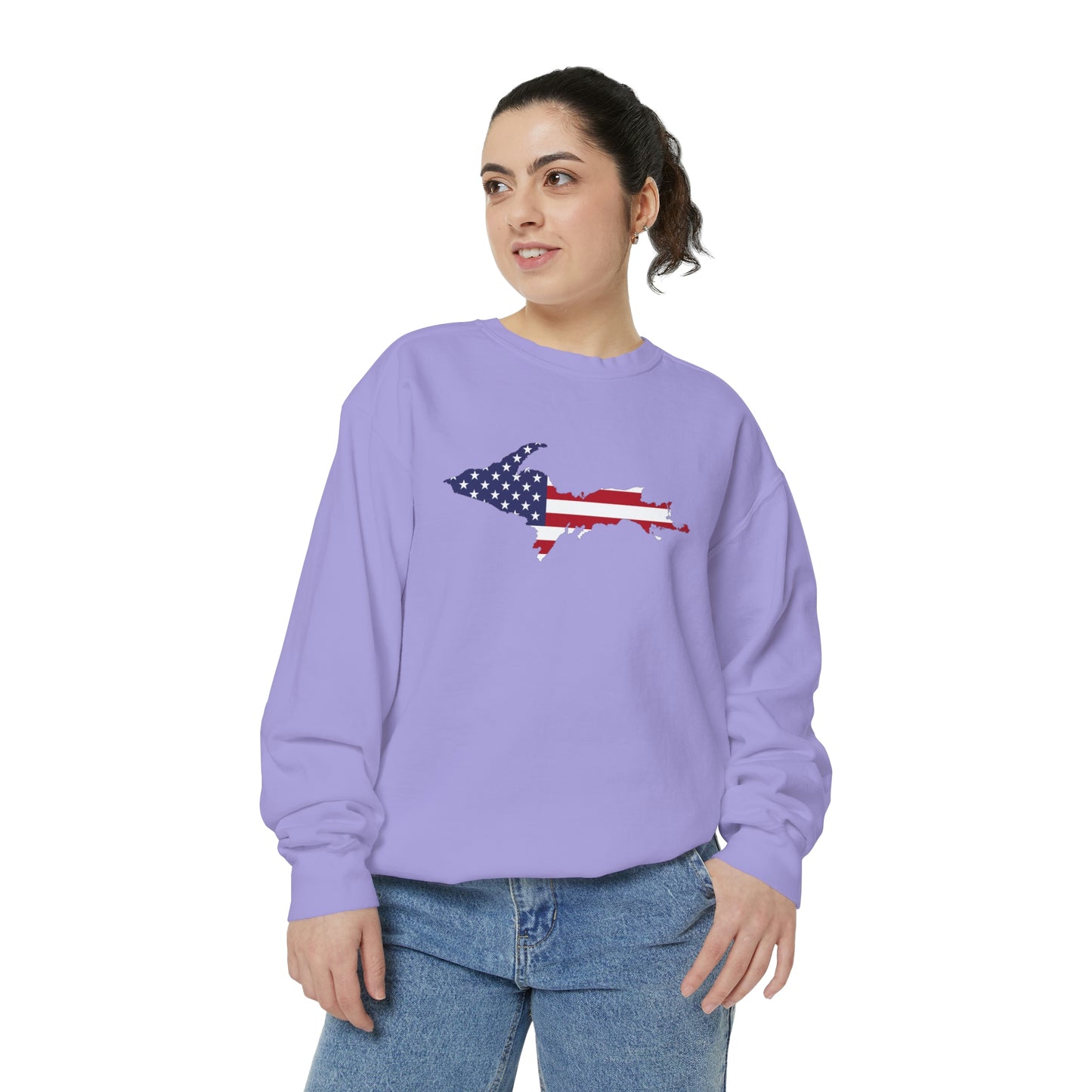 Michigan Upper Peninsula Sweatshirt (w/ UP USA Flag Outline) | Unisex Garment Dyed