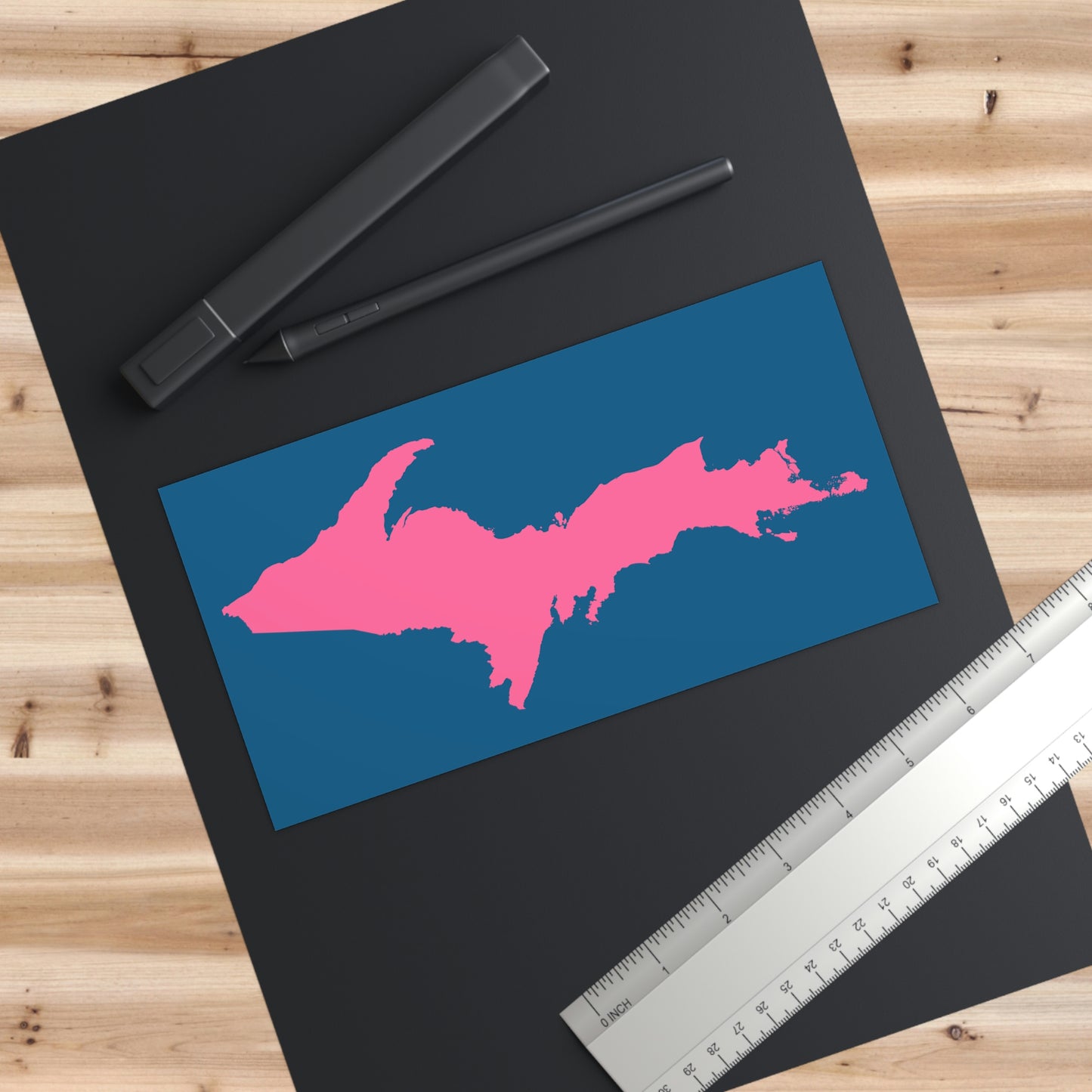 Michigan Upper Peninsula Bumper Sticker (w/ Pink UP Outline) | Blueberry Background