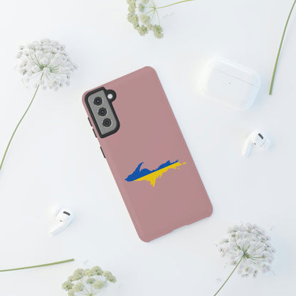 Michigan Upper Peninsula Tough Phone Case (Cherry Blossom Pink w/ UP Ukraine Flag Outline) | Samsung & Pixel Android