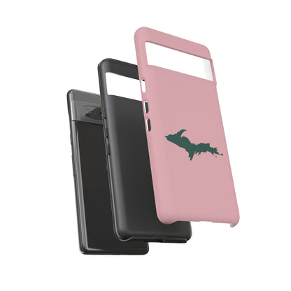 Michigan Upper Peninsula Tough Phone Case (Cherry Blossom Pink w/ Green UP Outline) | Samsung & Pixel Android