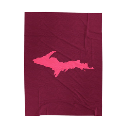 Michigan Upper Peninsula Plush Blanket (w/ Pink UP Outline) | Ruby Red