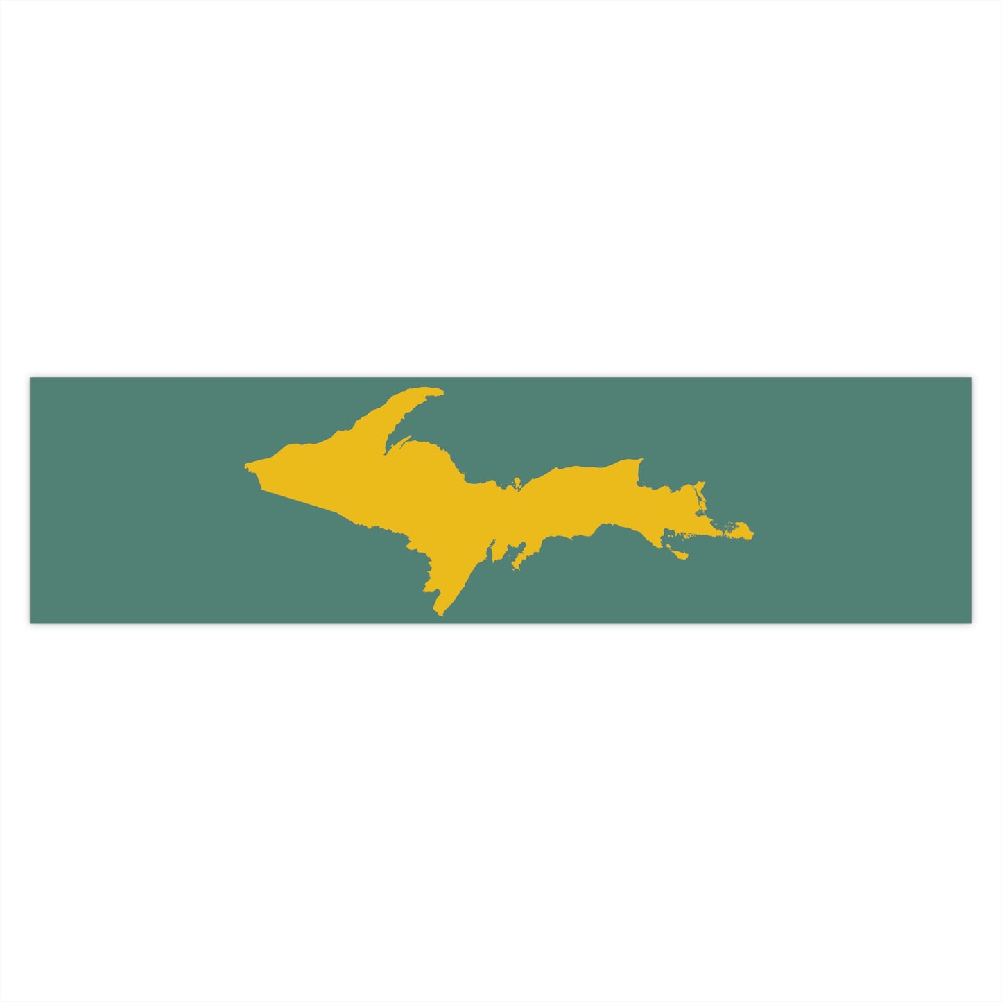 Michigan Upper Peninsula Bumper Sticker (w/ Gold UP Outline) | Copper Green Background