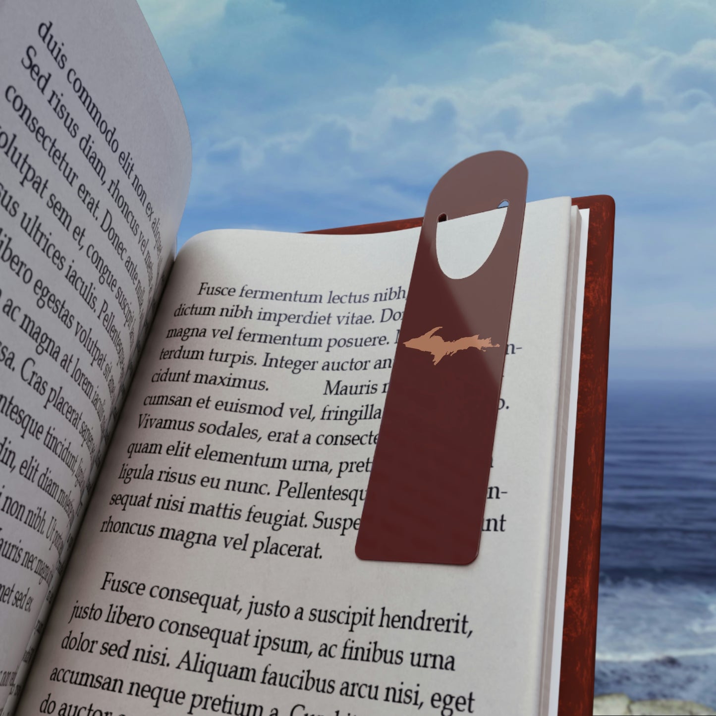 Michigan Upper Peninsula Metal Bookmark (w/ Copper UP Outline) | Cherrywood Color