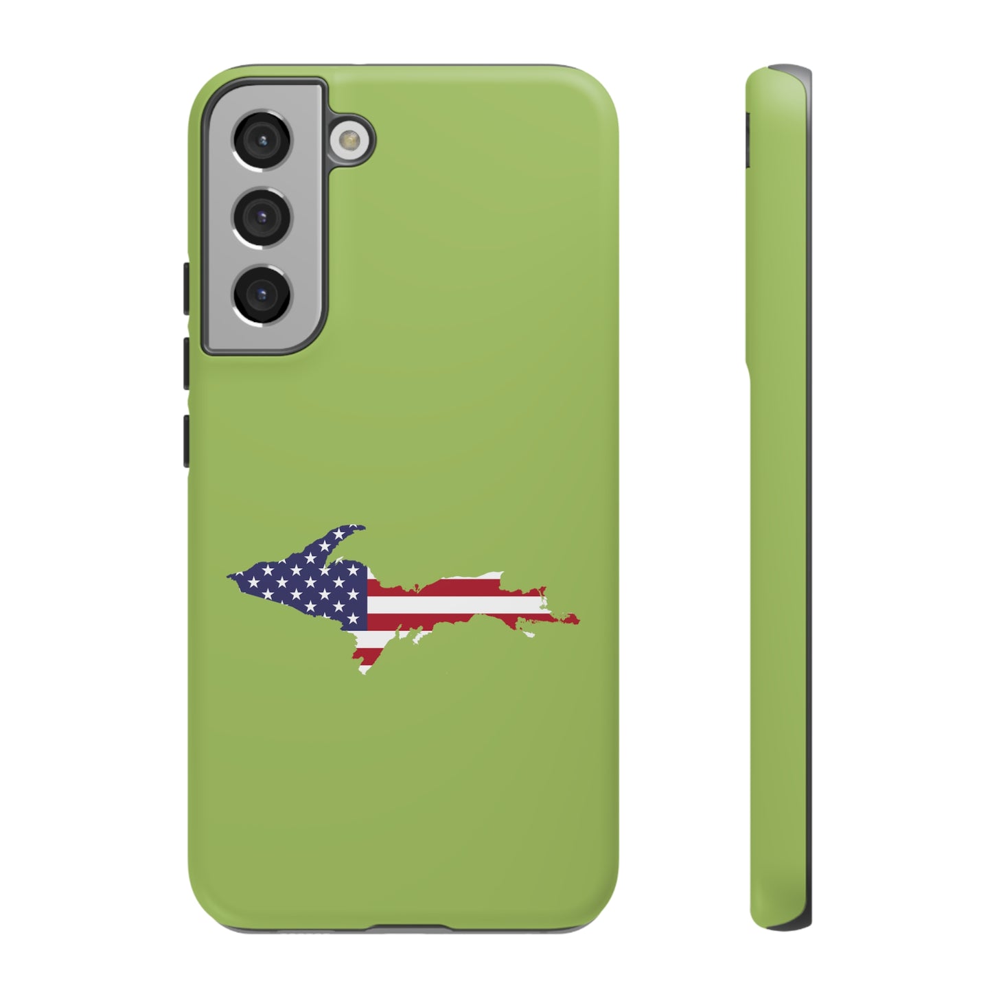 Michigan Upper Peninsula Tough Phone Case (Gooseberry Green w/ UP USA Flag Outline) | Samsung & Pixel Android