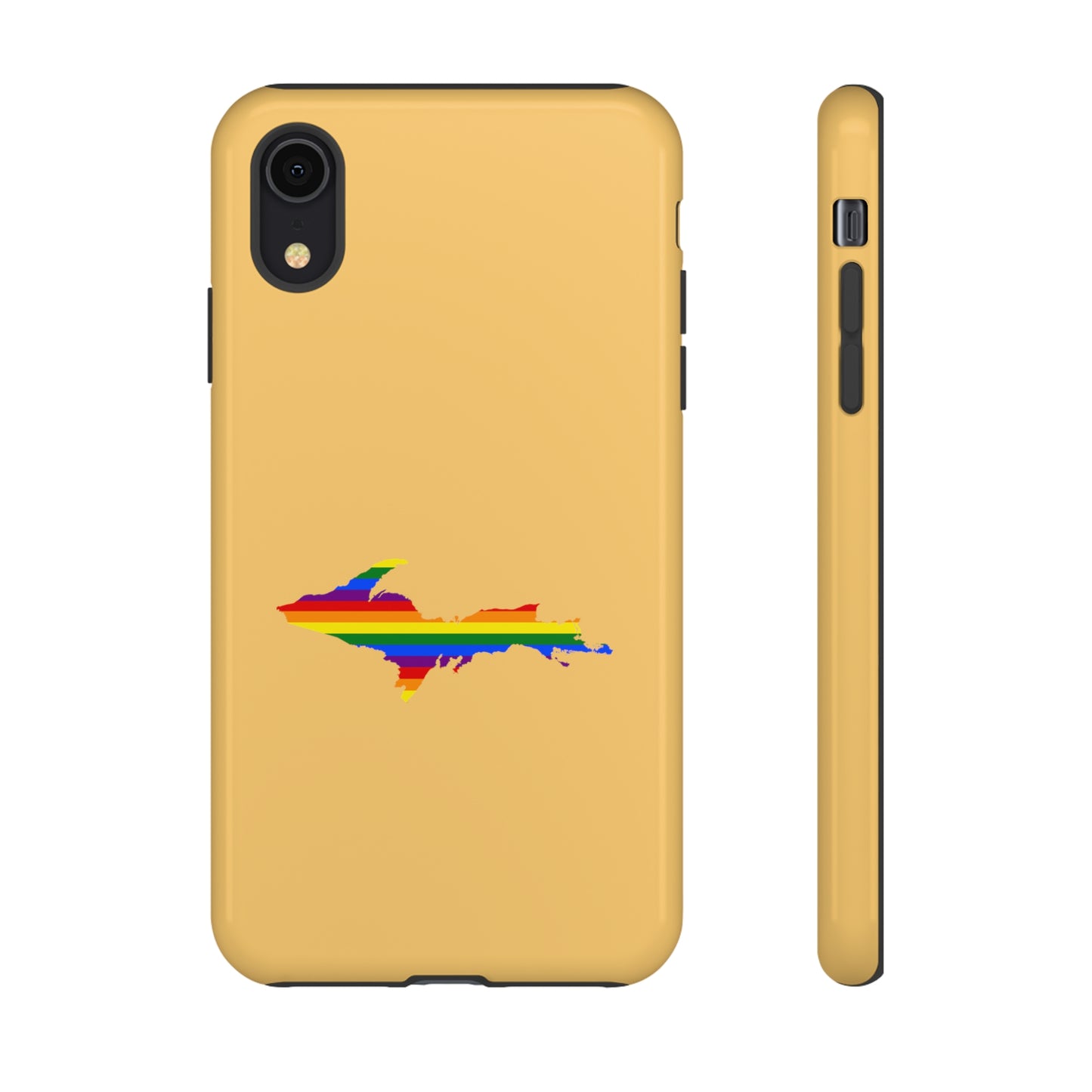 Michigan Upper Peninsula Tough Phone Case (Citrine w/ UP Pride Flag Outline) | Apple iPhone