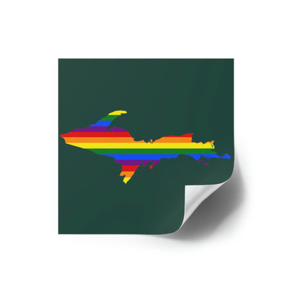 Michigan Upper Peninsula Square Sticker (Green w/ UP Pride Flag Outline) | Indoor/Outdoor