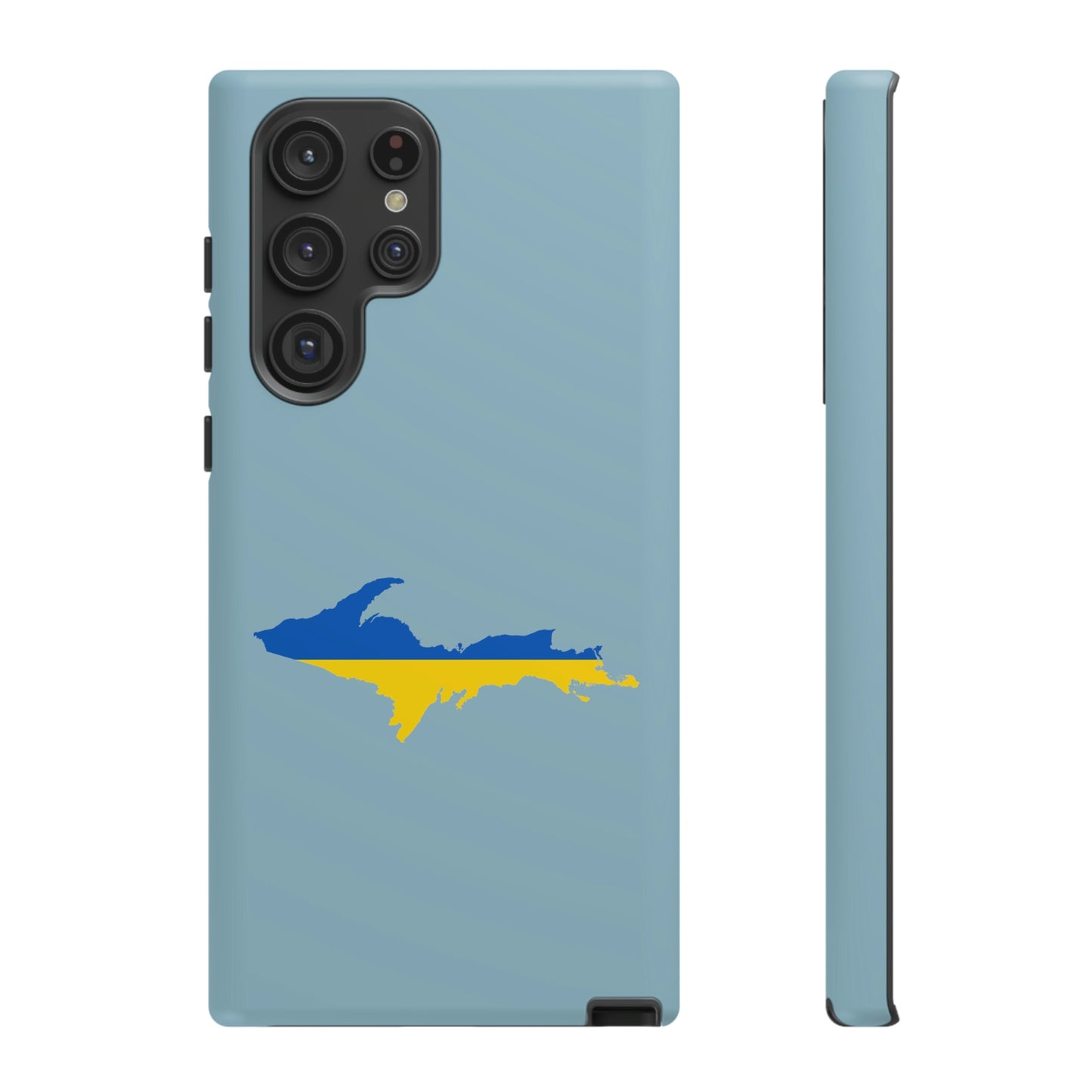 Michigan Upper Peninsula Tough Phone Case (Opal Blue w/ UP Ukraine Flag Outline) | Samsung & Pixel Android