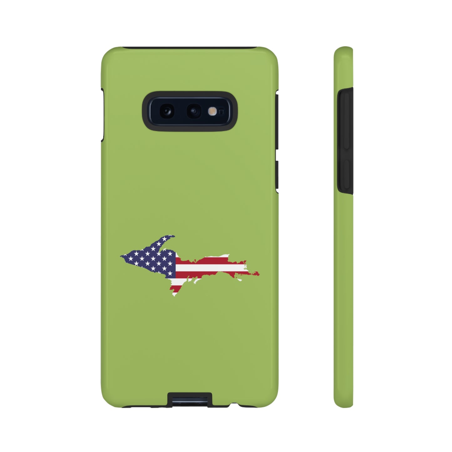 Michigan Upper Peninsula Tough Phone Case (Gooseberry Green w/ UP USA Flag Outline) | Samsung & Pixel Android