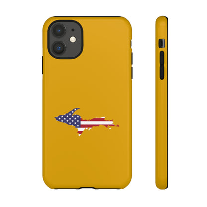 Michigan Upper Peninsula Tough Phone Case (Gold w/ UP USA Flag Outline) | Apple iPhone