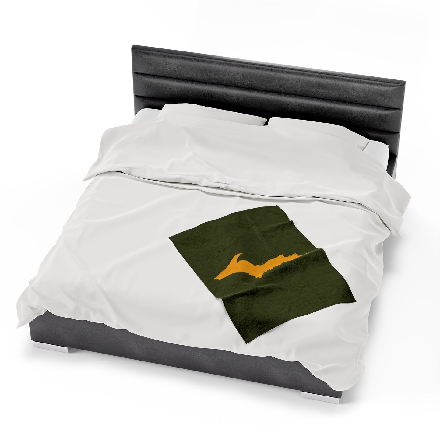 Michigan Upper Peninsula Plush Blanket (w/ Gold UP Outline) | Army Green