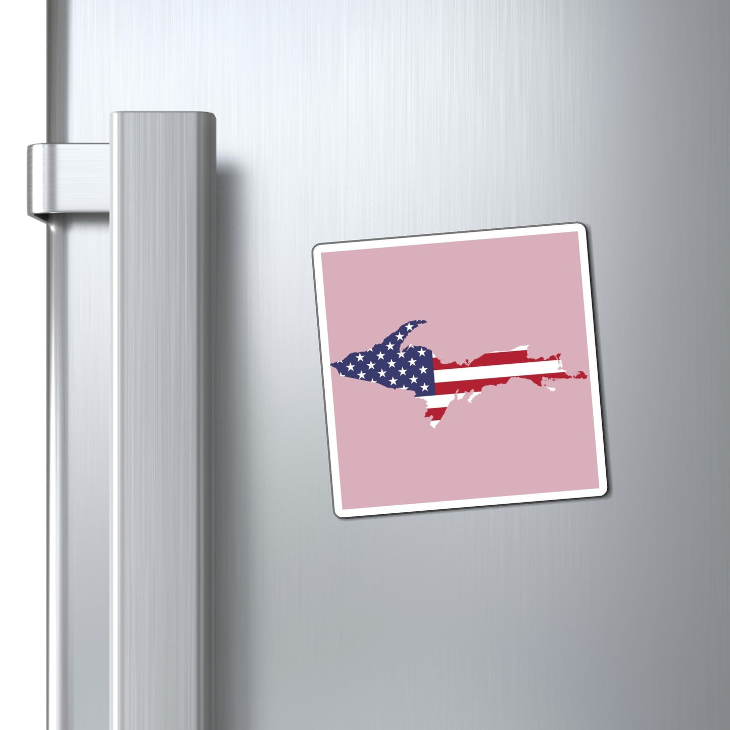 Michigan Upper Peninsula Square Magnet (Pink w/ UP USA Flag Outline)