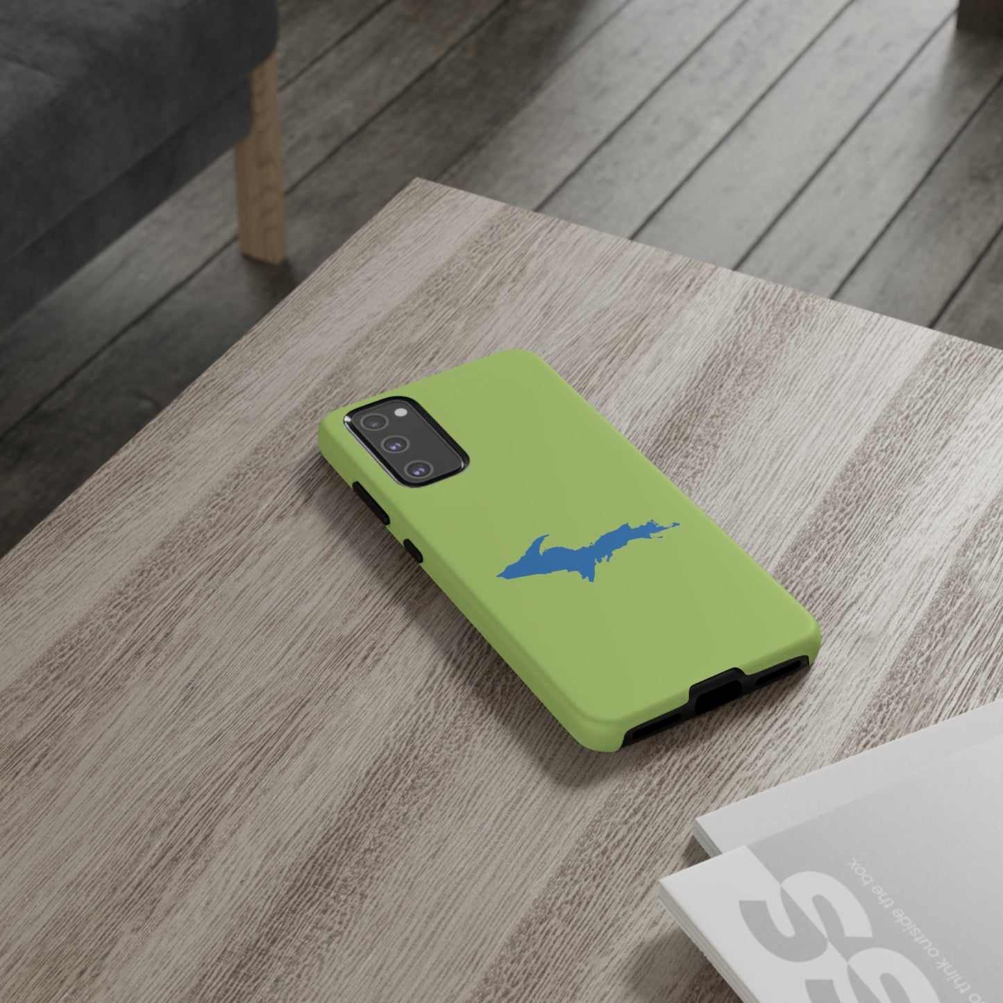 Michigan Upper Peninsula Tough Phone Case (Gooseberry Green w/ Azure UP Outline) | Samsung & Pixel Android