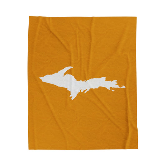 Michigan Upper Peninsula Plush Blanket (w/ UP Outline) | Gold