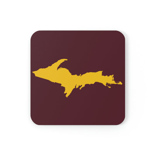 Michigan Upper Peninsula Coaster Set (Pinot Red w/ Gold UP Outline) | Corkwood - 4 pack