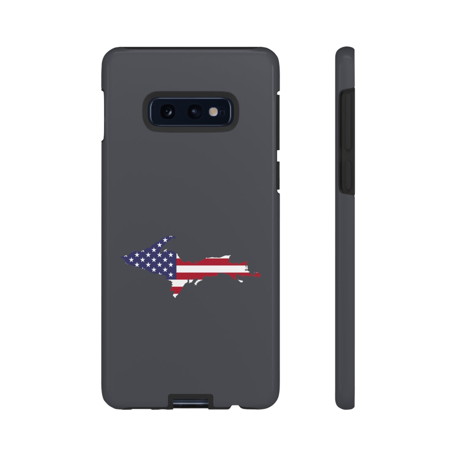 Michigan Upper Peninsula Tough Phone Case (Iron Ore Grey w/ UP USA Flag Outline) | Samsung & Pixel Android