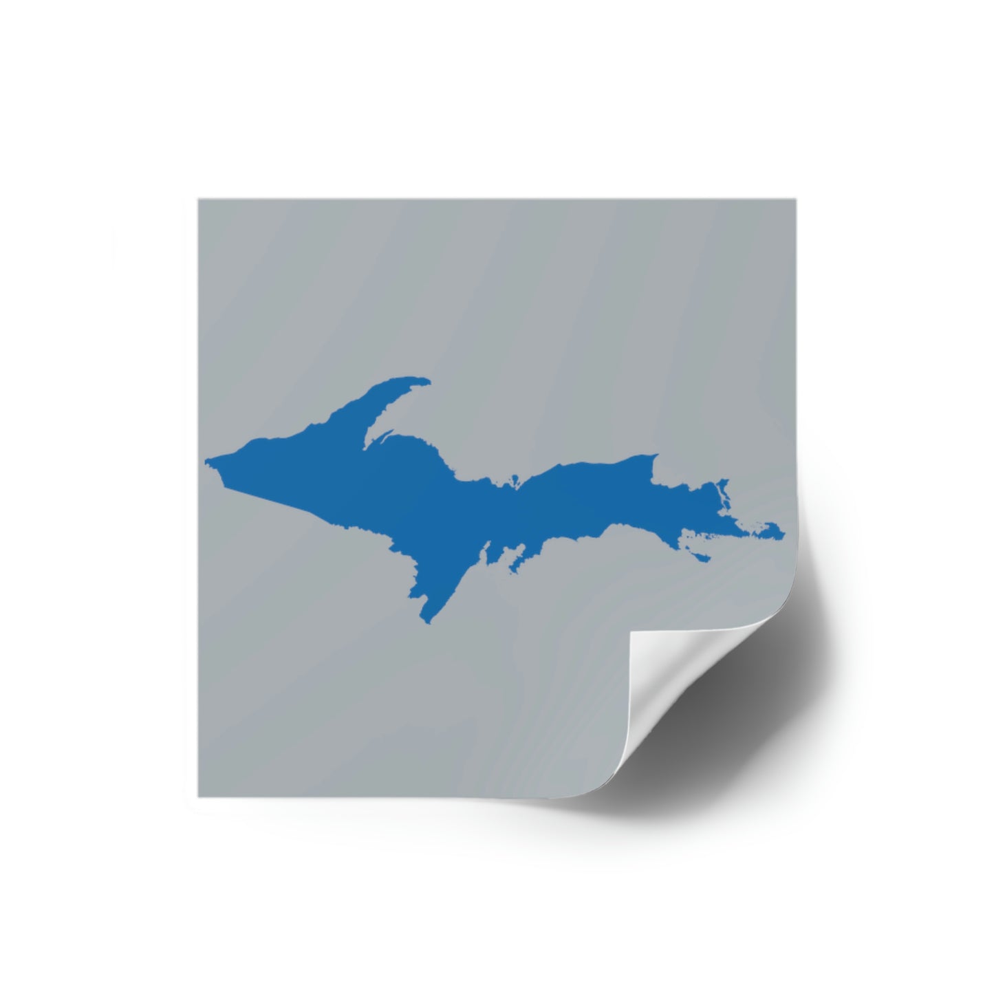 Michigan Upper Peninsula Square Sticker (Silver w/ Azure UP Outline) | Indoor/Outdoor