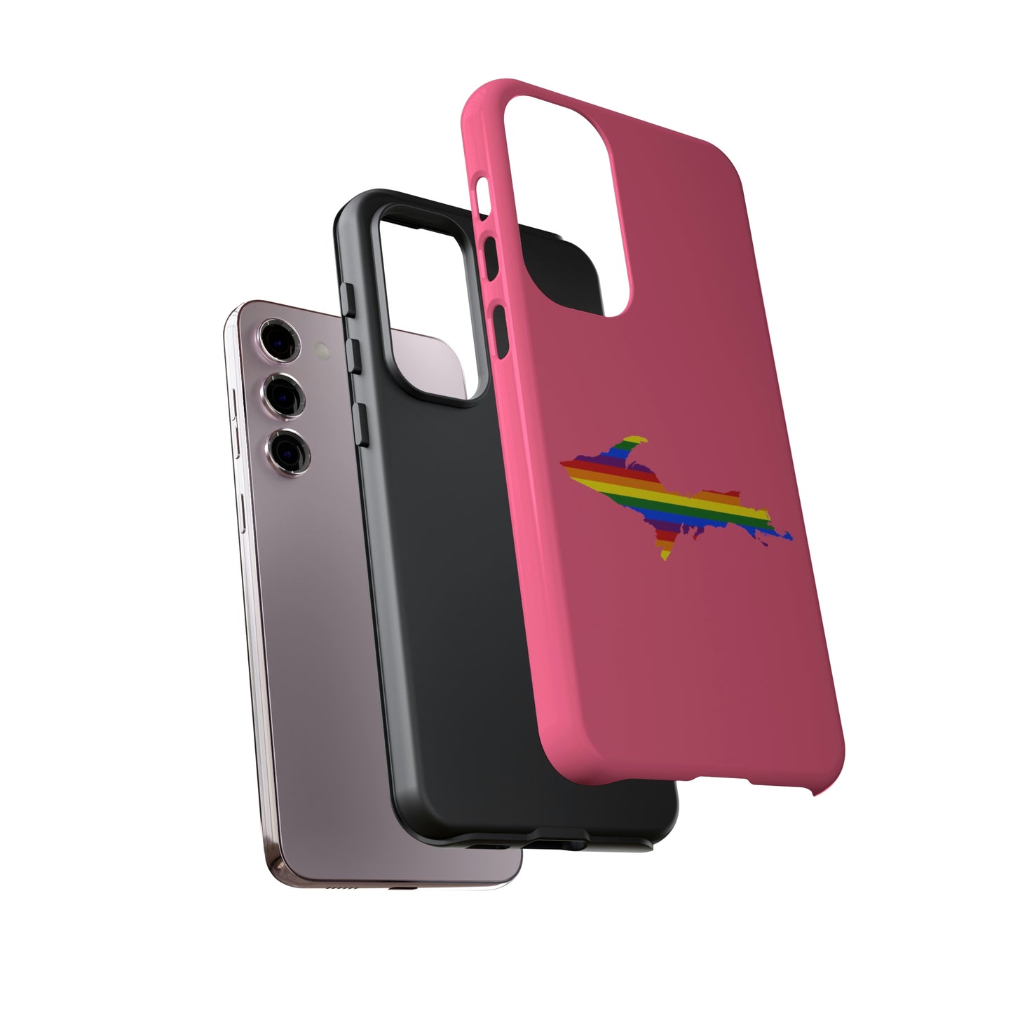 Michigan Upper Peninsula Tough Phone Case (Rhodochrosite Pink w/ UP Pride Flag Outline) | Samsung & Pixel Android