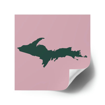 Michigan Upper Peninsula Square Sticker (Pink w/ Green UP Outline) | Indoor/Outdoor