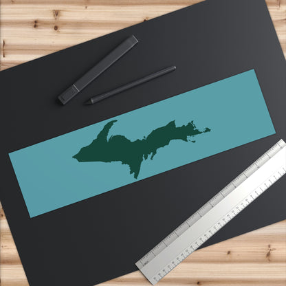 Michigan Upper Peninsula Bumper Sticker (w/ Green UP Outline) | Huron Blue Background