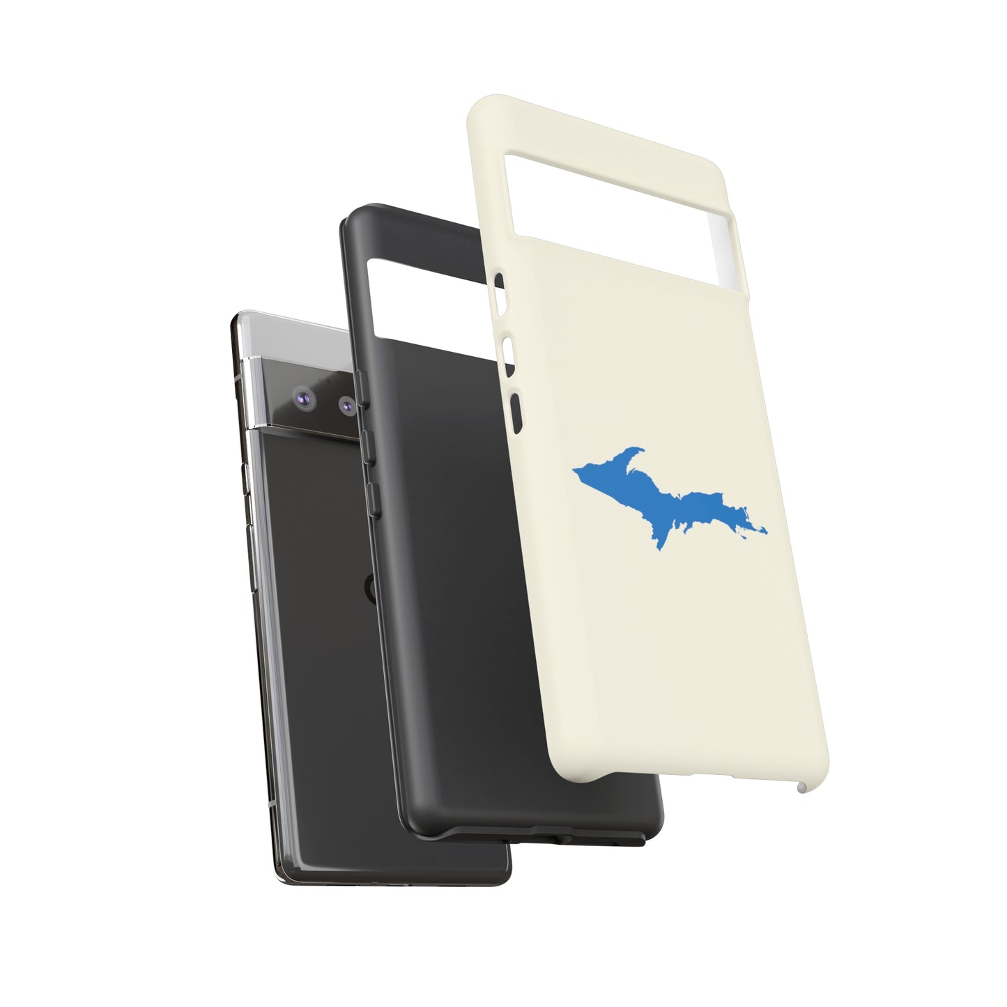 Michigan Upper Peninsula Tough Phone Case (Ivory Color w/ Azure UP Outline) | Samsung & Pixel Android