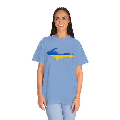 Michigan Upper Peninsula T-Shirt (w/ UP Ukraine Flag Outline) | Unisex Garment-Dyed