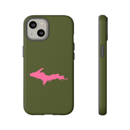 Michigan Upper Peninsula Tough Phone Case (Army Green w/ Pink UP Outline) | Apple iPhone