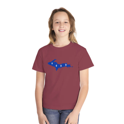 Michigan Upper Peninsula T-Shirt (w/ UP Quebec Flag Outline) | Youth Garment-Dyed