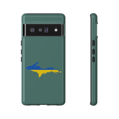 Michigan Upper Peninsula Tough Phone Case (Copper Green w/ UP Ukraine Flag Outline) | Samsung & Pixel Android