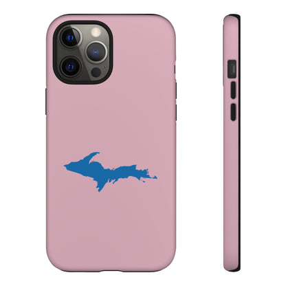 Michigan Upper Peninsula Tough Phone Case (Pink w/ Azure UP Outline) | Apple iPhone