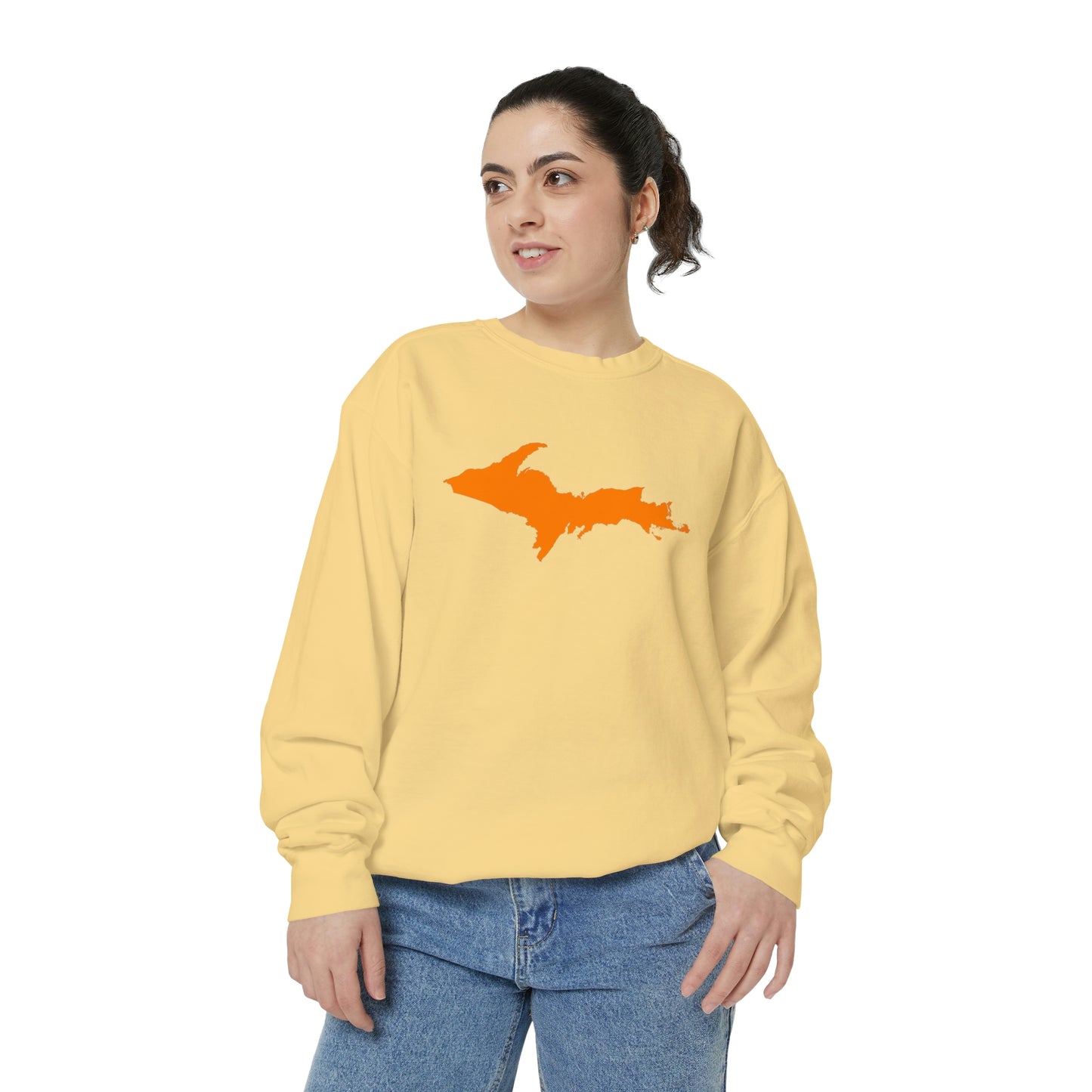 Michigan Upper Peninsula Sweatshirt (w/ Orange UP Outline) | Unisex Garment Dyed