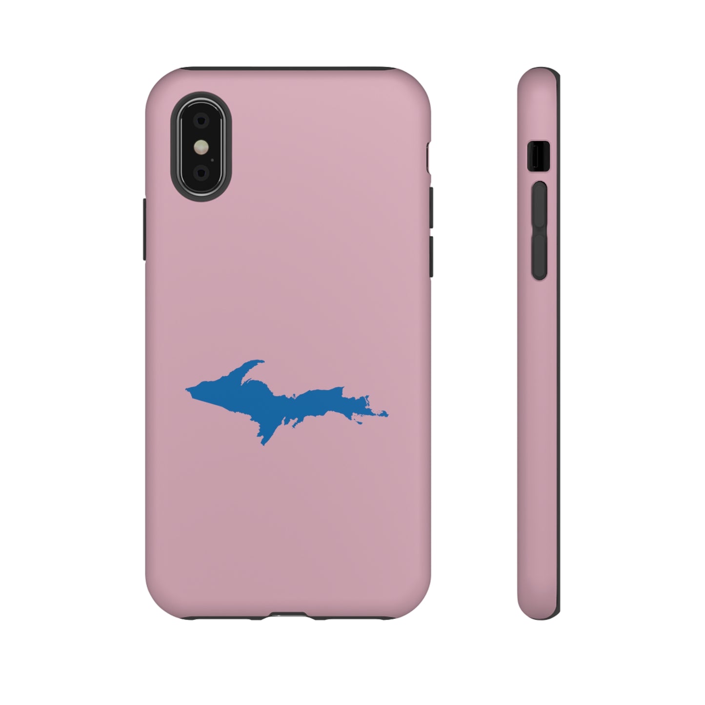 Michigan Upper Peninsula Tough Phone Case (Pink w/ Azure UP Outline) | Apple iPhone