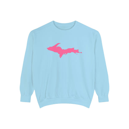 Michigan Upper Peninsula Sweatshirt (w/ Pink UP Outline) | Unisex Garment Dyed