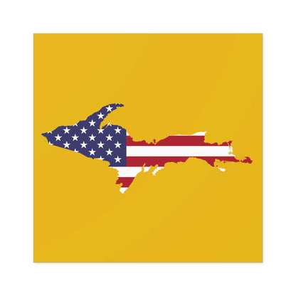 Michigan Upper Peninsula Square Sticker (Gold w/ UP USA Flag Outline) | Indoor/Outdoor