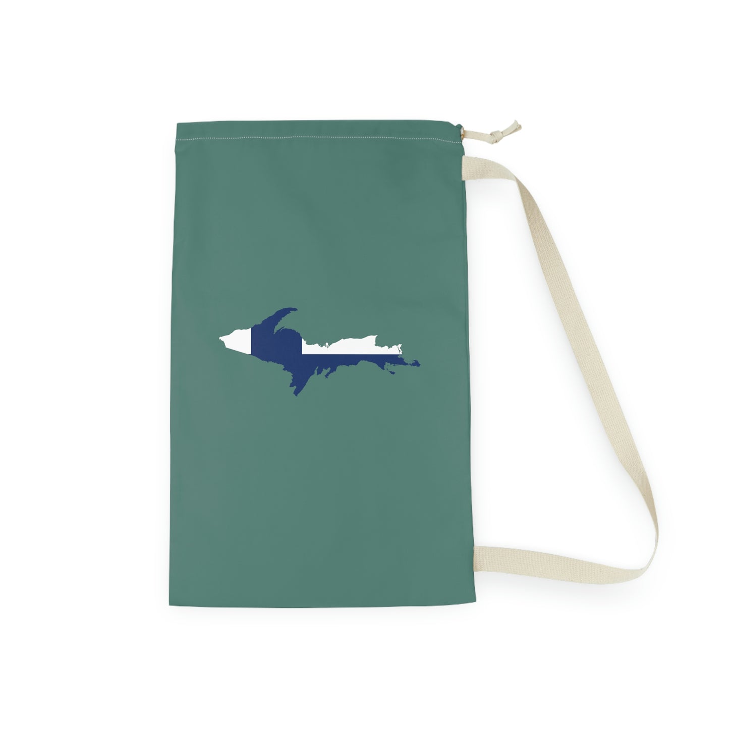 Michigan Upper Peninsula Laundry Bag (Copper Green w/ UP Finland Flag Outline)