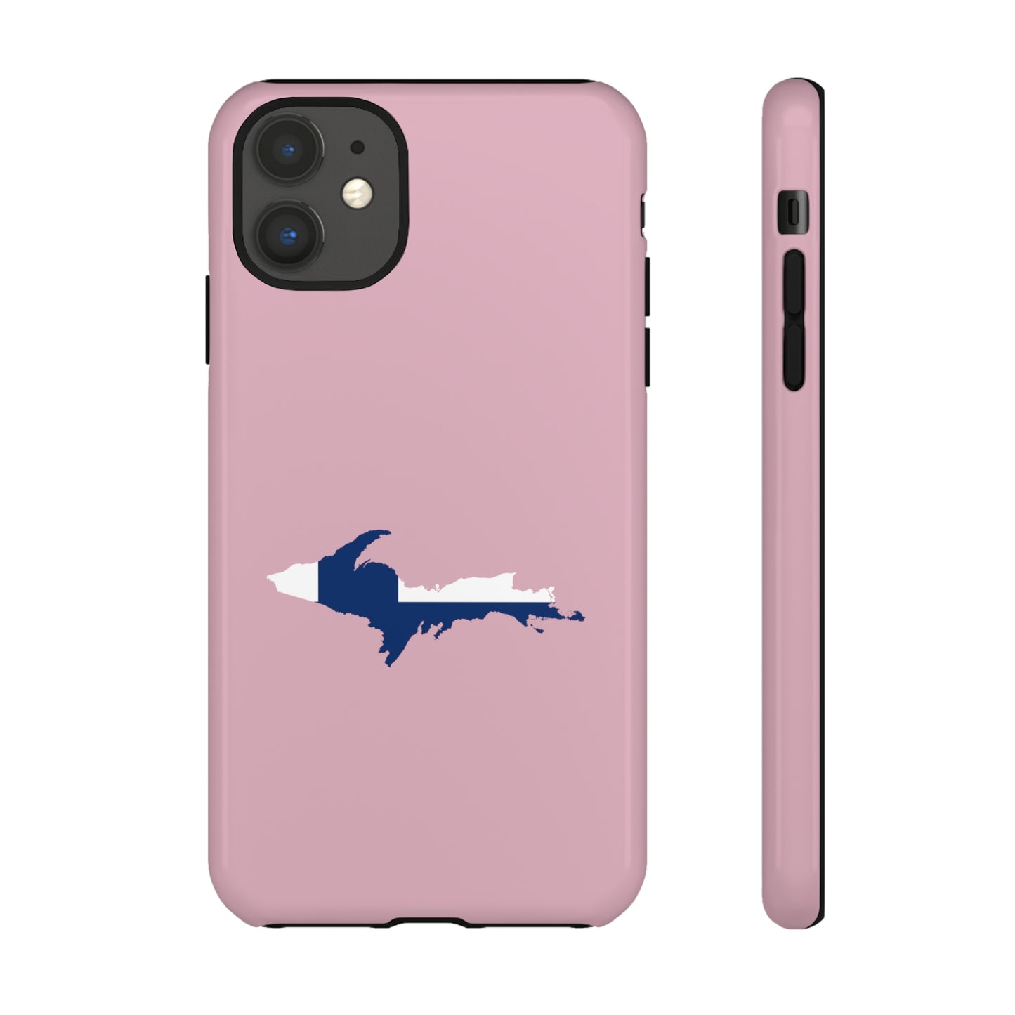 Michigan Upper Peninsula Tough Phone Case (Pink w/ UP Finland Flag Outline) | Apple iPhone