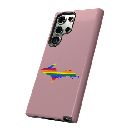 Michigan Upper Peninsula Tough Phone Case (Cherry Blossom Pink w/ UP Pride Flag Outline) | Samsung & Pixel Android