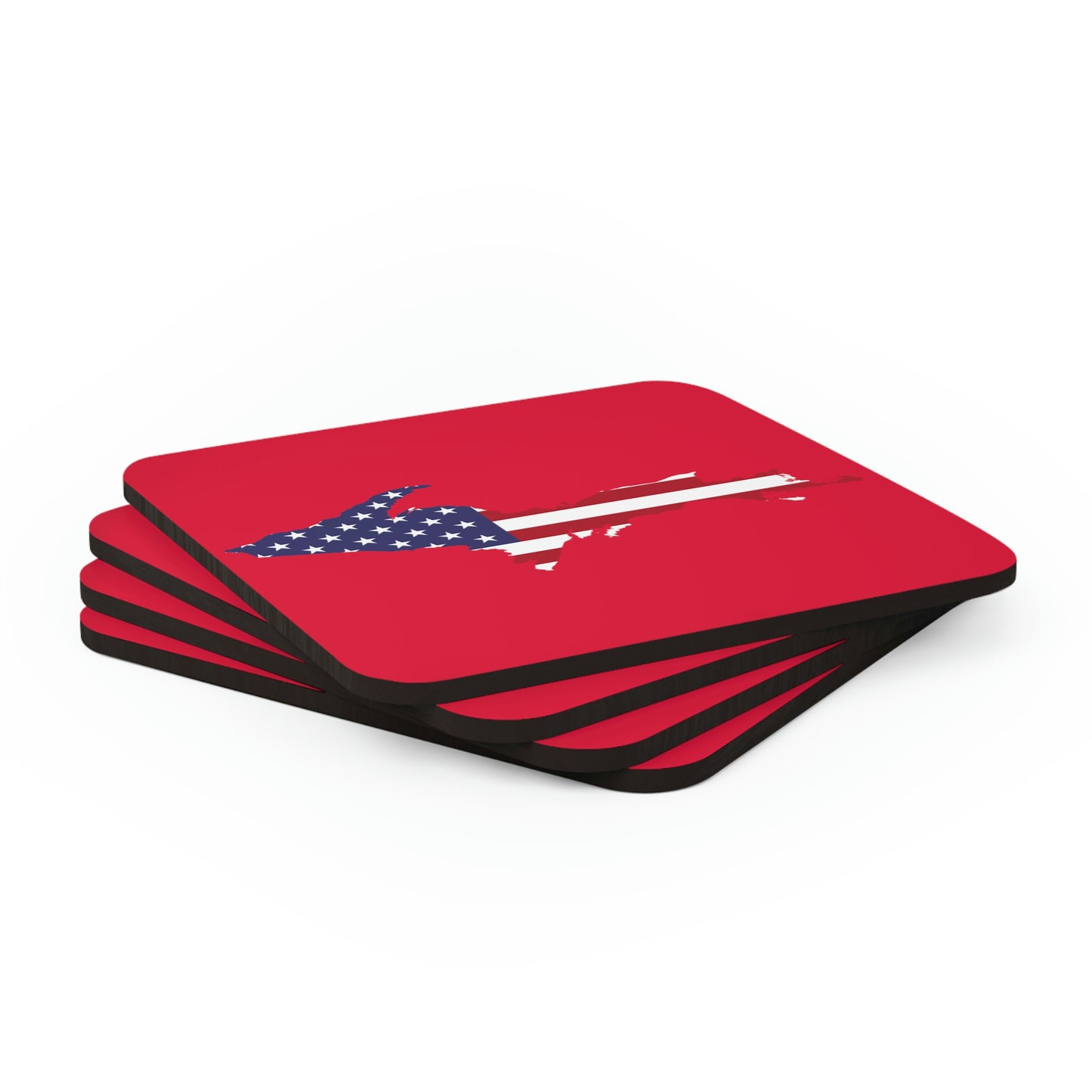 Michigan Upper Peninsula Coaster Set (Lighthouse Red w/ UP USA Flag Outline) | Corkwood - 4 pack