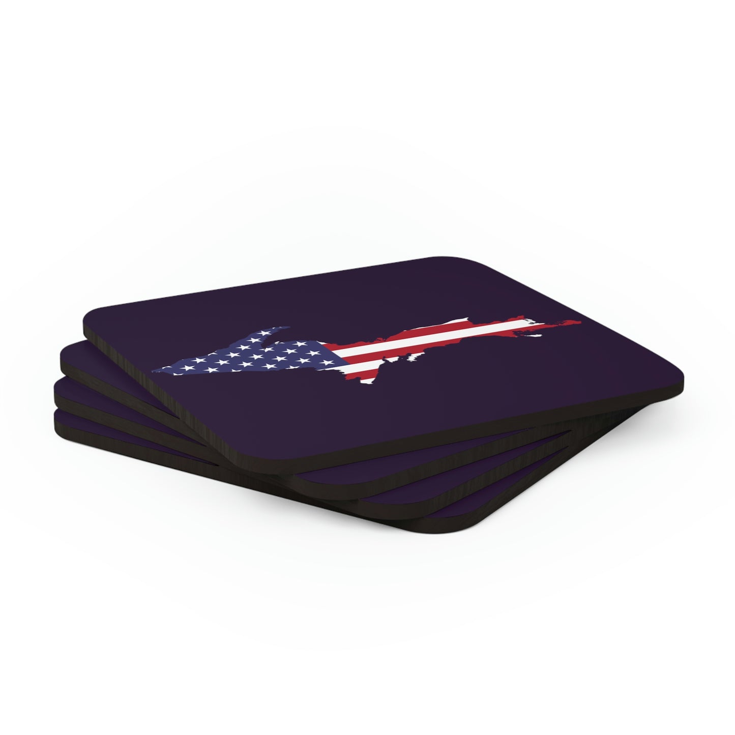 Michigan Upper Peninsula Coaster Set (Blackcurrant w/ UP USA Flag Outline) | Corkwood - 4 pack